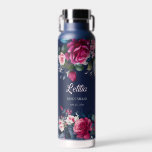 Bridesmaid gifts custom name navy blue pink roses water bottle<br><div class="desc">Bridesmaid gifts custom name navy blue pink roses floral personalised water bottle,  makes a lovely keepsake gift for the bridal party girls.</div>