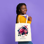 Bridesmaid gifts custom name navy blue red roses tote bag<br><div class="desc">Bridesmaid gifts custom name navy blue red roses floral tote bag,  makes a lovely keepsake gift for the bridal party girls.</div>