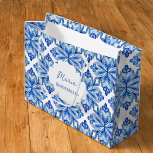 Bridesmaid gifts Italian Blue tiles personalised Large Gift Bag