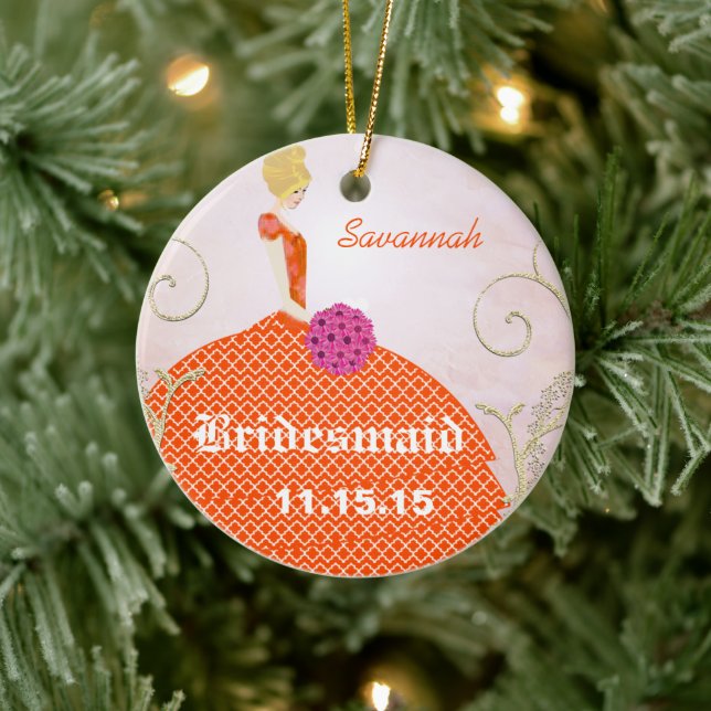 Bridesmaid Gifts Orange and Pink Ceramic Ornament (Tree)