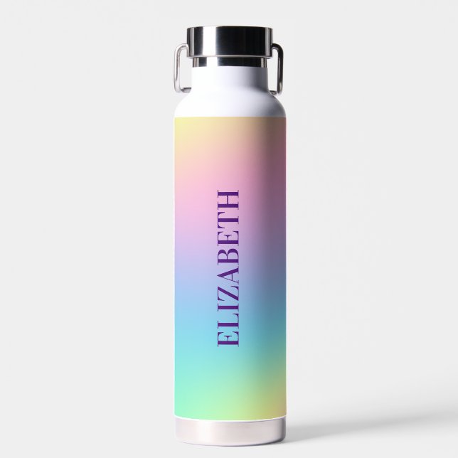 Bridesmaid gifts pastel rainbow ombre personalised water bottle (Front)