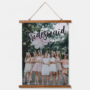 Bridesmaid Gifts Personalised Black Modern Photo Hanging Tapestry