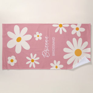 Bridesmaid gifts retro daisy desert pink custom beach towel
