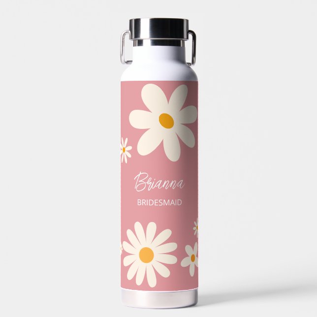 Bridesmaid gifts retro daisy desert pink custom water bottle (Front)