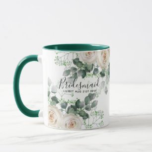 Bridesmaid Gifts White Roses Theme Personalised Mug