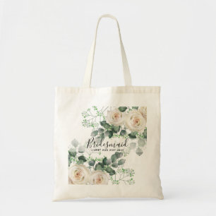 Bridesmaid Gifts White Roses Theme Personalised Tote Bag