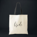 Bridesmaid Gifts Womens Wedding Bachelorette Tote Bag<br><div class="desc">Hand Script Text Name Elegant Modern Template Womens Bridesmaid Wedding Bachelorette Gifts Natural & Black Budget Tote Bag.</div>