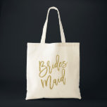 Bridesmaid Gold Glitter Script Tote Bag<br><div class="desc">Cute and stylish "Bridesmaid" bag featuring a beautiful brush script font and a faux gold glitter. *Please note that this is not real glitter. See our shop to see the matching "Bride" and "Bride Tribe" bag</div>