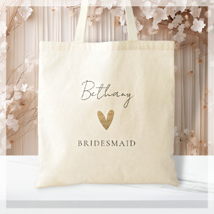 Bridesmaid Gold Heart Modern Script Tote Bag