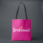 Bridesmaid Gold Heart Personalised Tote Bag<br><div class="desc">Personalise the name within the gold heart to create your own unique special memories. Featuring a trendy script text and a cute gold date heart. Ideal for Bridesmaids,  Maid of Honour,  Mother of the Bride etc. Designed by Pure Piglet© at www.zazzle.com/purepiglet*.</div>