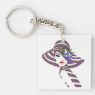 Bridesmaid Gold & Jacaranda Flowers Key Ring