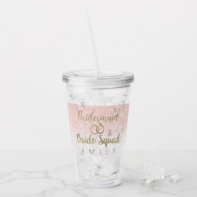 Bridesmaid Gold Ring Logo Wedding Bridal Shower Acrylic Tumbler (Front Ice)