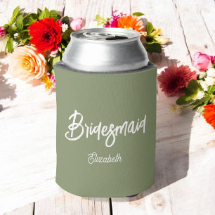 Bridesmaid Green White Wedding Elegant Can Cooler