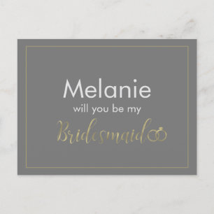 Bridesmaid Grey and Gold Ring Proposal Card