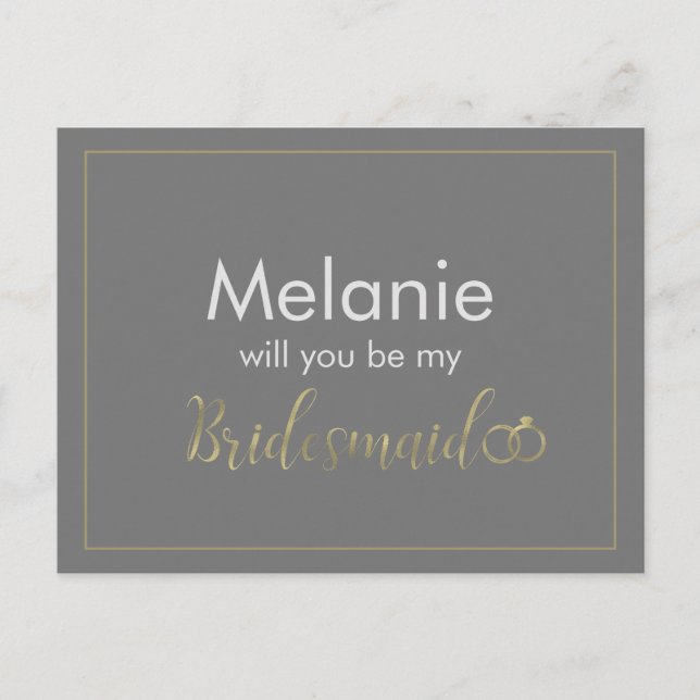 Bridesmaid Grey and Gold Ring Proposal Card (Front)