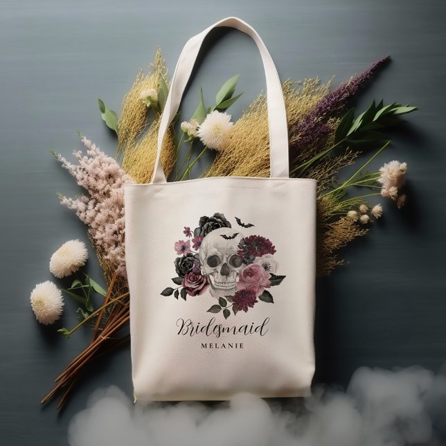 Bridesmaid Halloween Gothic Floral Skull Wedding Tote Bag (Bridesmaid Halloween Gothic Floral Skull Wedding Tote Bag)