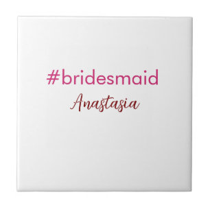 Bridesmaid hashtag light pink add name bride tribe ceramic tile