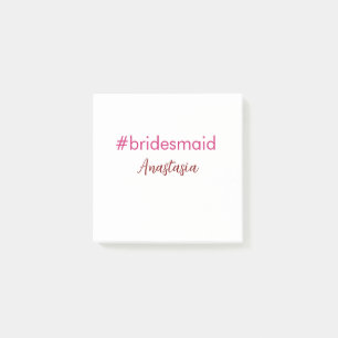 Bridesmaid hashtag light pink add name bride tribe post-it notes