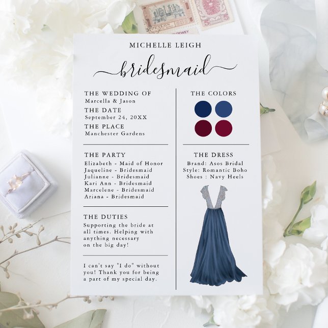 Bridesmaid Info Card Details Navy & Burgundy (Creator Uploaded)