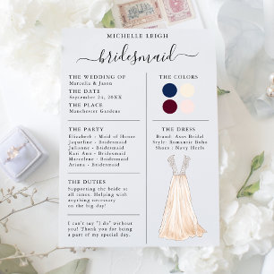 Bridesmaid Info Card Details Navy, Burgundy, Ivory