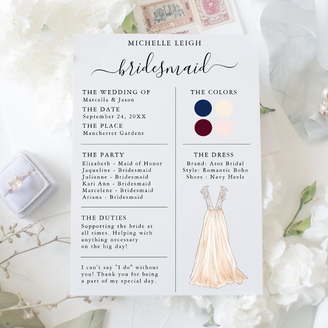 Bridesmaid Info Card Details Navy, Burgundy, Ivory (Creator Uploaded)