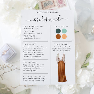 Bridesmaid Info Card Details Teal, Terracotta
