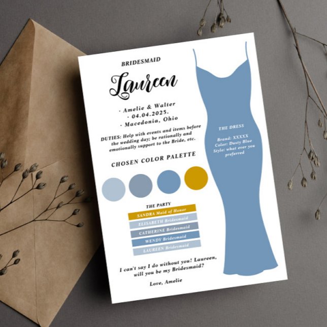 Bridesmaid info card template Proposal Card  (Creator Uploaded)