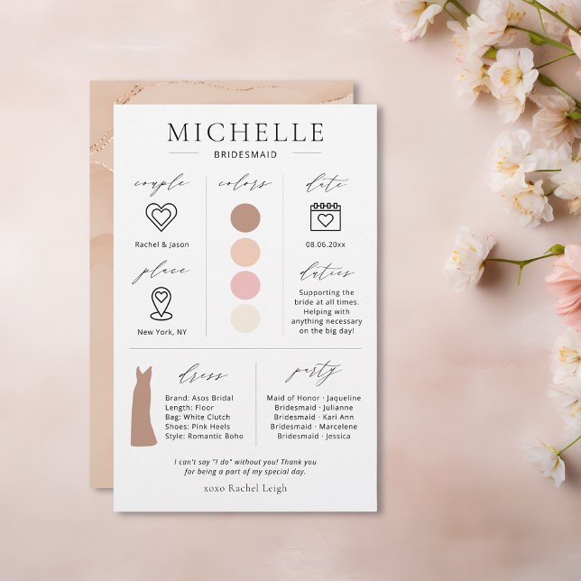 Bridesmaid Info, Colours, Date, Dress Card (Creator Uploaded)