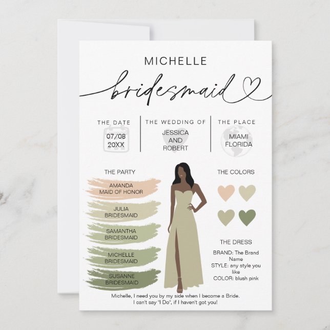 Bridesmaid Info Sage Colour Palette Infographic Invitation (Front)