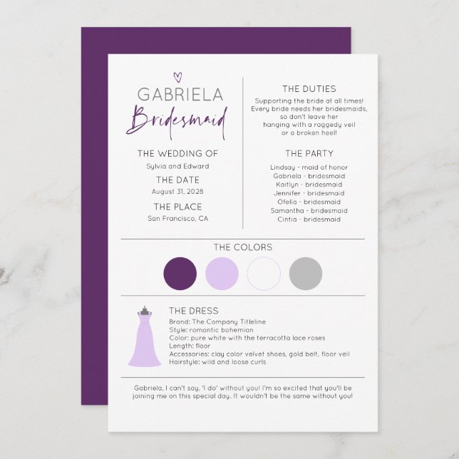 Bridesmaid Information and Proposal Card Template (Front/Back)