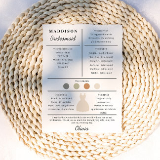 Bridesmaid Information Card