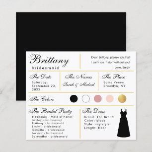 Bridesmaid Information Card - Black Gold Wedding