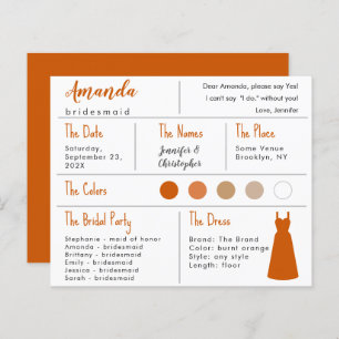 Bridesmaid Information Card - Burnt Orange Dress