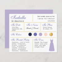 Bridesmaid Information Card Lavender Purple Gold