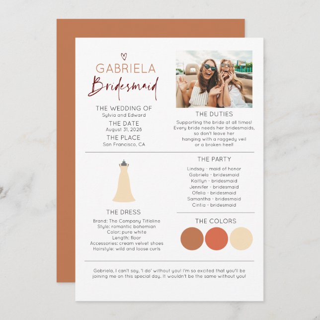 Bridesmaid Information Proposal Photo Template (Front/Back)