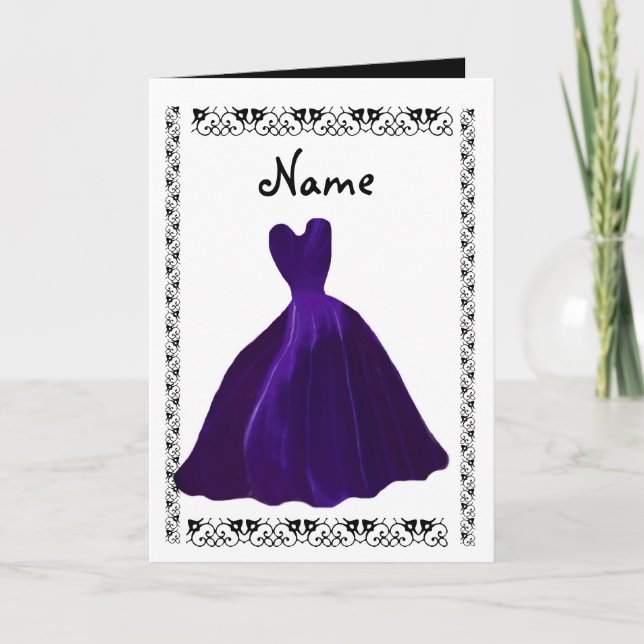 BRIDESMAID Invitation - ROYAL PURPLE Leaf Gown (Front)