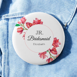 Bridesmaid Junior Pink White Floral 6 Cm Round Badge