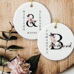 Bridesmaid Keepsake Boho Floral Letter Ceramic Ornament<br><div class="desc">Hanging ornament to personalise for your bridesmaid. Bridesmaid is lettered with neutral boho floral letters and handwritten script. You can also add the name of the bride and groom and their wedding date, which frames a co-ordinating floral ampersand. Lovely wedding party keepsake gift and perfect for a fall wedding, floral...</div>