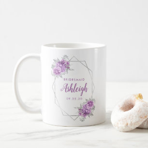 Bridesmaid Lavender Floral Geometric Silver Frame Coffee Mug
