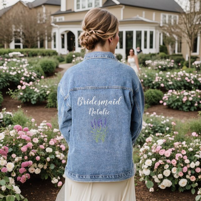 Bridesmaid Lavender Flower Wedding Bachelorette  Denim Jacket (Wedding Back)