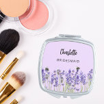 Bridesmaid lavender violet florals bees compact mirror<br><div class="desc">A violet background. Decorated with lavender flowers and bees  Personalise and add your bridesmaid's name.   Black handwritten style script.</div>