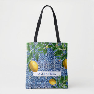 Bridesmaid Lemons Blue Tiles Personal Tote Bag