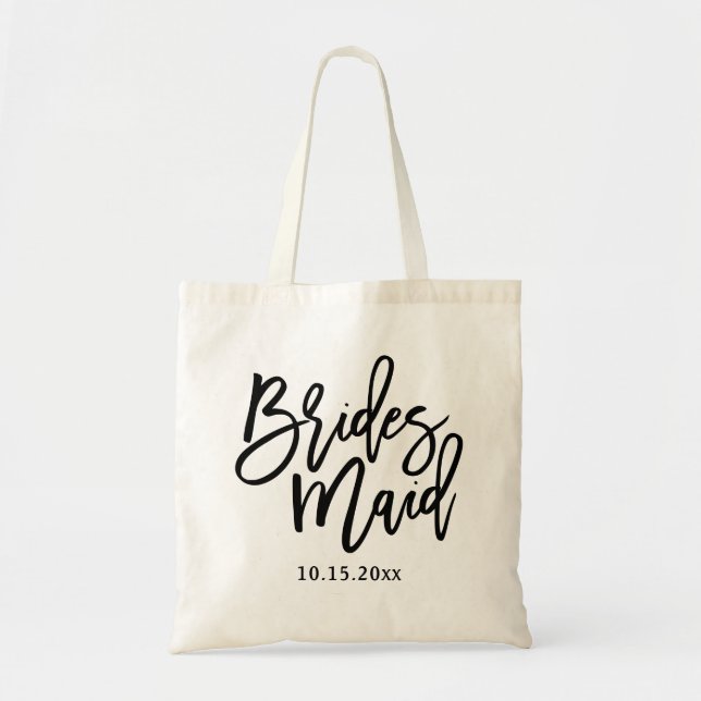 Bridesmaid Lettering Black Script Tote Bag (Front)