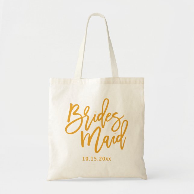 Bridesmaid Lettering Yellow Script Tote Bag (Front)