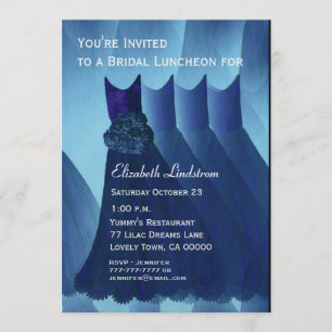 Bridesmaid Luncheon Brunch Blue Dresses Metallic Invitation