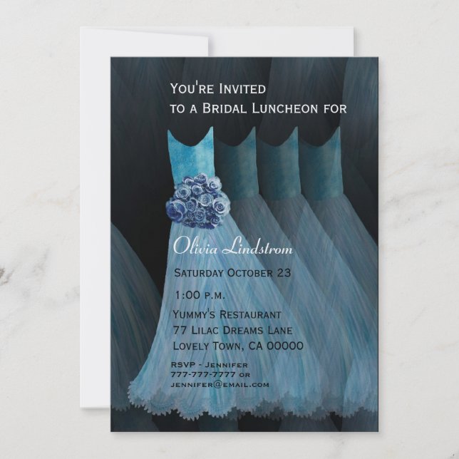 Bridesmaid Luncheon or Brunch Blue Dresses Invitation (Front)