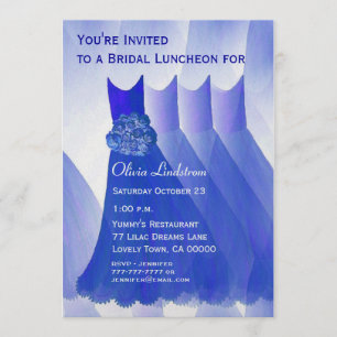 Bridesmaid Luncheon or Brunch Royal Blue Dresses Invitation