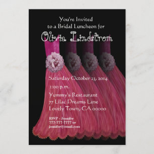 Bridesmaid Luncheon Red Dresses Metallic Paper Invitation