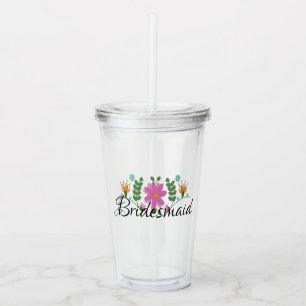 Bridesmaid Mexican Folk Floral Monogram Acrylic Tumbler