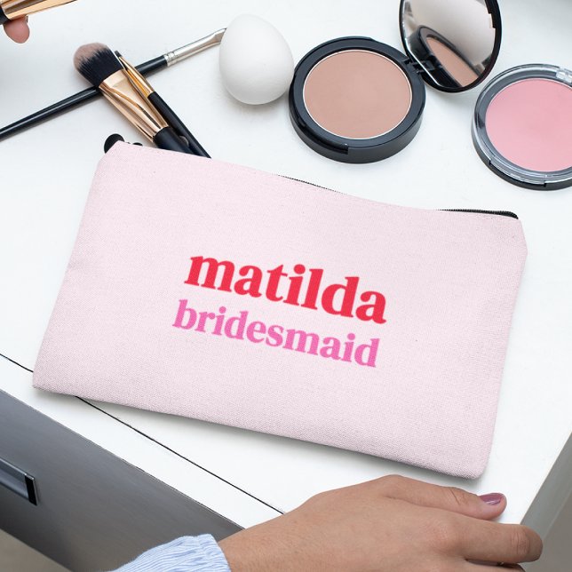 Bridesmaid Minimal Red and Pink Bachelorette Accessory Pouch (Creator Uploaded)